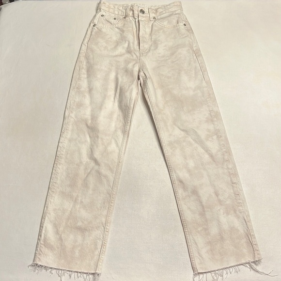 35. Zara Tie Dye High Rise Straight Leg Raw Hem Jeans - Picture 3 of 6